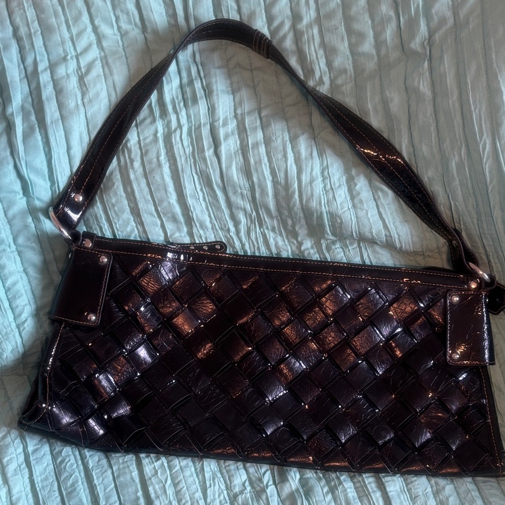 MC Woven Patent Leather Shoulder Bag
